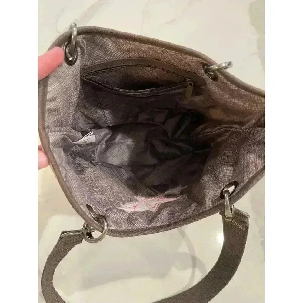 Thirty One Spring Summer Purse Paper Weave Shoulder Bag Brown Ivory Stripe 31 - Picture 7 of 9